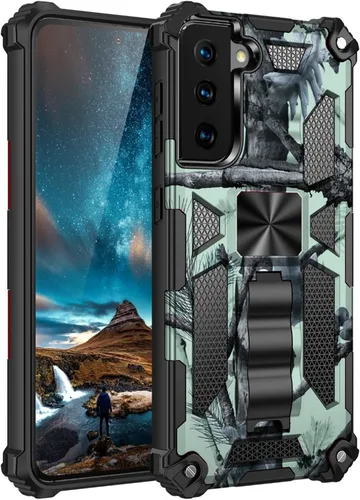 Vista 8 de Funda compatible con Samsung Galaxy S20 FE, resistente estilo militar, PC+TPU a prueba de golpes, camuflaje con soporte y soporte de metal