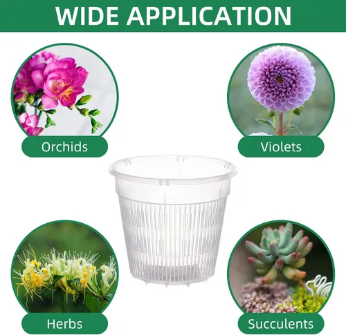 Vista 5 de Maceta de orquídeas de 4 pulgadas con agujeros, 12 macetas de plástico transparente para orquídeas, ranuradas para trasplantar red transparente