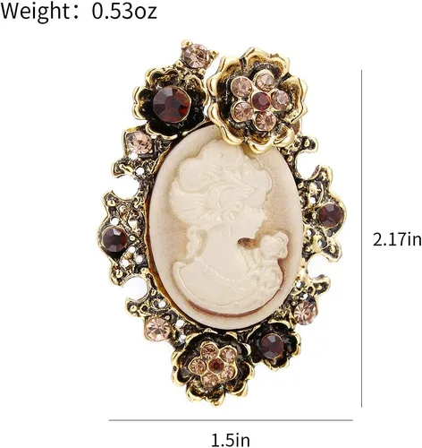 Vista 6 de lureme Cameo de belleza victoriana elegante vintage con broche de cristal (br000017)