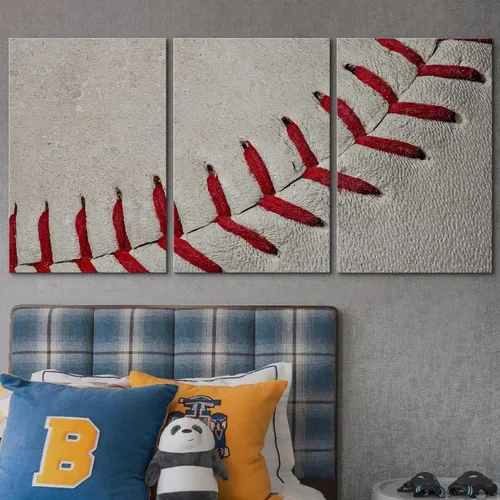 Vista 225 de wall26 Lienzo enmarcado para pared, juego de arte de primer plano, detalles de costuras de béisbol, atletas deportivos, fotografía, moderno