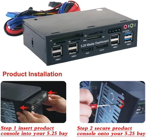 Vista 6 de Generic T-SIDAKE 5.25 pulgadas PC Multifuncional Tablero de Medios de Medios de Audio Panel Frontal, con SATA e-SATA Dual USB 3.0 6 Puertos USB 2.0