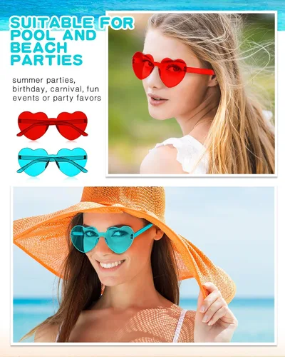Vista 6 de Frienda 20 Pairs Heart Shaped Sunglasses Rimless Candy Color Glasses for Women Men Party Favor