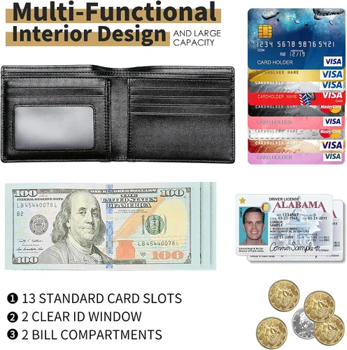 Vista 3 de Swallowmall Mens Wallet RFID Genuine Leather Slim Bifold Wallets For Men Removable ID Windows 11 Cards Holders Gift Box