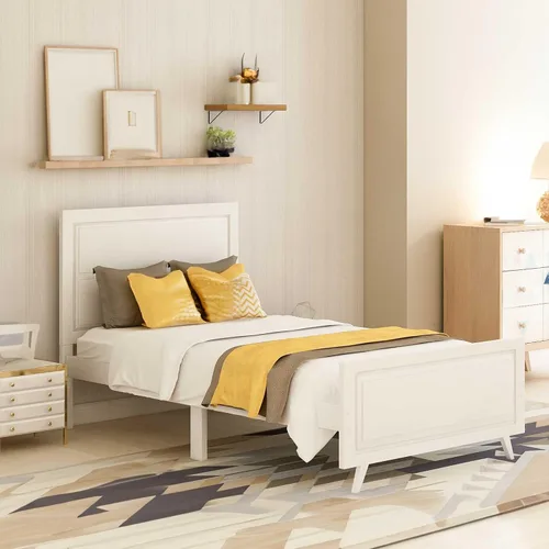 Vista 7 de Base de cama individual de madera con cabecero/estribo, marco de cámara de plataforma moderna, base de colchón de soporte de listones de madera