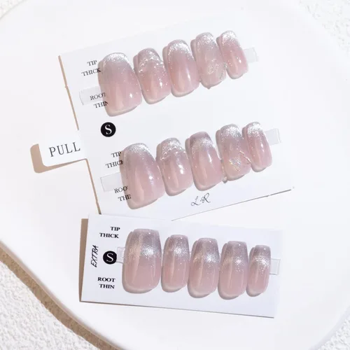 Vista 42 de LIGHT RAIN - Uñas a presión de longitud media, con diseño de galaxia Andromeda, uñas postizas de gel, reutilizables, de lujo, de siete capas