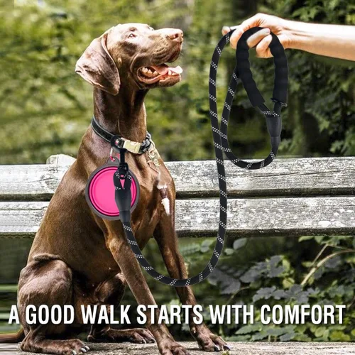 Vista 2 de COOYOO - Conjunto de 2 correas para perro de 5 pies, de alta resistencia, cómodo mango acolchado, correa reflectante para perros medianos y grandes