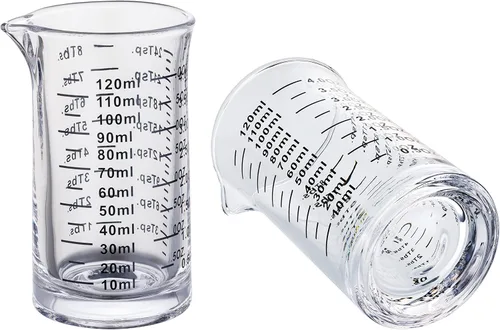 Vista 7 de Ackers - Vaso medidor de vidrio de 4 onzas, vaso de chupito de borosilicato con boquilla en forma de V, línea negra