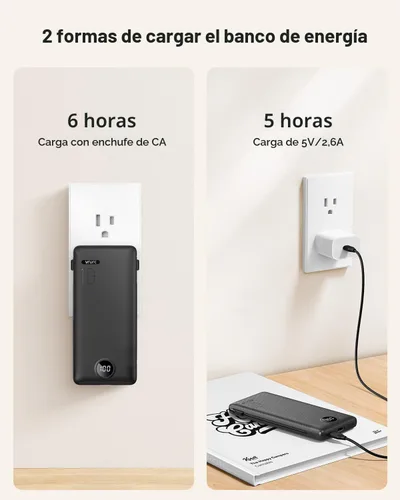 Vista 4 de VRURC Cargador portátil, cables integrados en el banco de energía y enchufe Negro