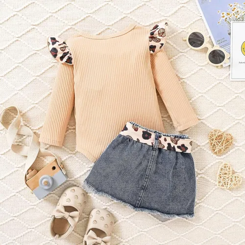 Vista 3 de Ropa de bebé niña recién nacida manga larga con volantes mameluco falda corta pantalones pantalones Leporad diadema trajes para bebés