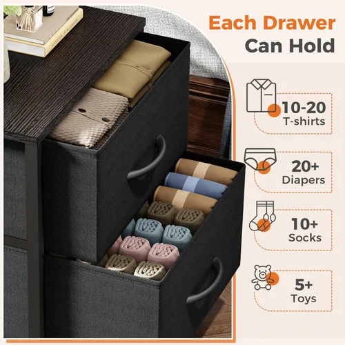 Vista 5 de Sweetcrispy - Mesita de noche pequeña con 2 cajones de tela, mesa auxiliar para dormitorio, para mesita de noche de 20 pulgadas de alto para Negro