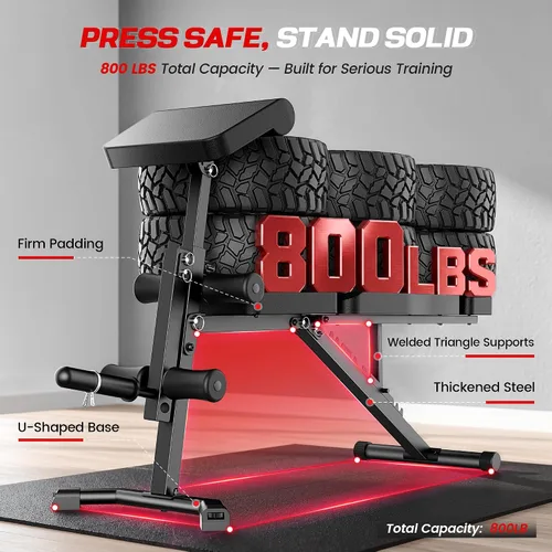 Vista 3 de OPPSDECOR Banco de pesas ajustable, banco de entrenamiento plegable resistente de 800 libras con extensión de piernas y rizo, almohadilla de rizo