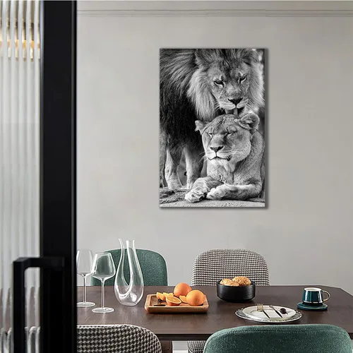 Vista 4 de Póster de león de África, foto minimalista moderna y minimalista, arte de pared de león y leona para sala de estar, lienzo de pintura de animales