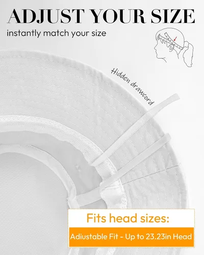 Vista 2 de HONGTEYA Sombreros de sol de pescador para mujer y hombre, sombrero de Blanco