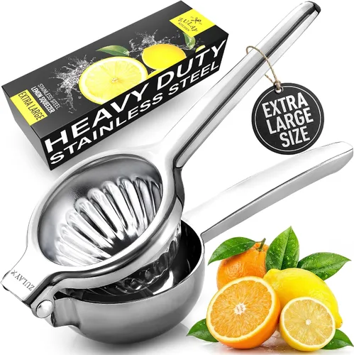 Vista 14 de Zulay Kitchen Exprimidor de limón de acero inoxidable, antideslizante, diseño ergonómico con cuenco exprimidor sólido y resistente, exprimidor negro