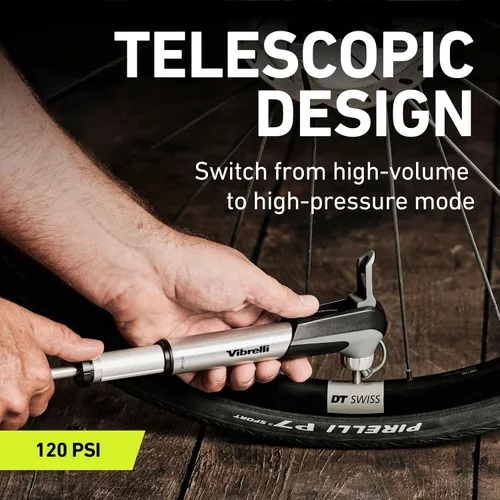 Vista 5 de Vibrelli Mini Bike Pump - Presta & Schrader Bicycle Pump - 120 PSI Tire Pump for Road & MTB - No Valve Changing Needed
