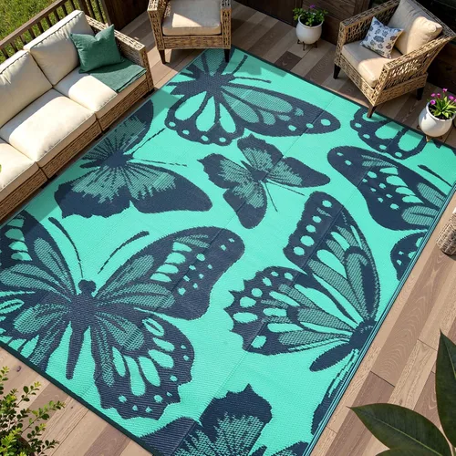 Vista 31 de Anidaroel Alfombra de área para exteriores para patio, 4 x 6 pies, impermeable, reversible, alfombra de paja de plástico para exteriores, alfombra