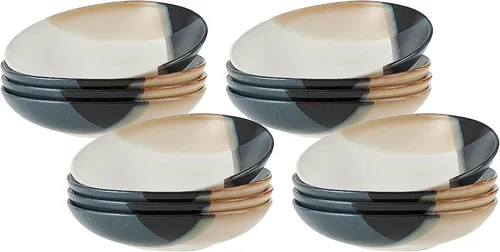 Vista 11 de Mikasa Gourmet Basics Caden - Juego de vajilla de cerámica de 16 piezas, servicio para 4, centro blanco brillante con esmalte reactivo de dos tonos