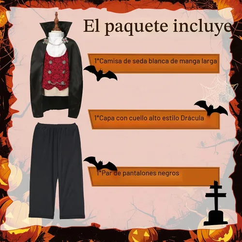 Vista 2 de Lingway Toys Kids Vampire of Darkness Costume,Boys Halloween Dress Up Negro/Rojo