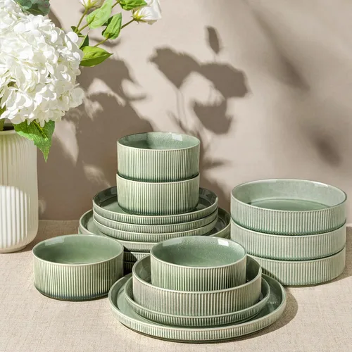 Vista 39 de GBHOME Stoneware Dinnerware Sets for 4, 12-Piece Plates and Bowls Set