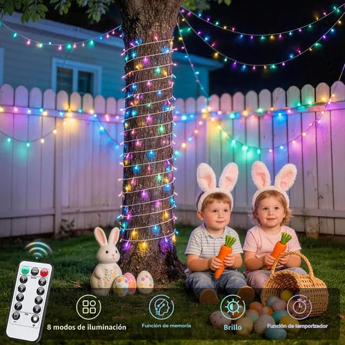 Vista 4 de JMEXSUSS 100 luces LED de Pascua de 33 pies, funciona con pilas, luces pastel para interiores y exteriores, luces coloridas para decoración de casa