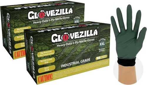 Vista 8 de Guantes industriales de nitrilo de 2 capas de 8.5 milésimas de pulgada de grosor, desechables, resistentes a desgarros, textura de diamante elevado