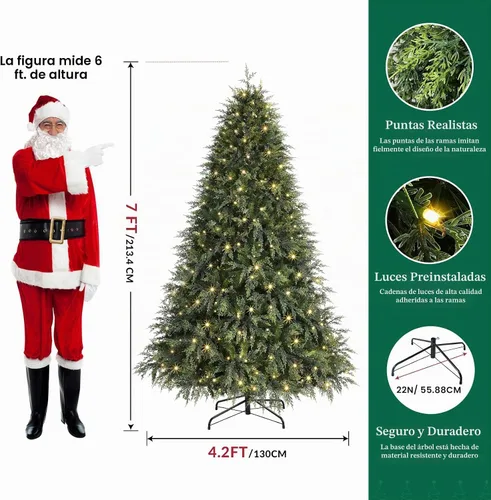 Vista 2 de SHareconn Árbol de Navidad de ciprés artificial preiluminado de 7 pies 390 luces blancas cálidas y multicolor, 17 modos de control remoto, 1420