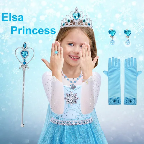 Vista 6 de TOLOYE Disfraces de princesa para niñas, ropa de vestir de princesa con accesorios para fiesta de cumpleaños, Halloween, cosplay