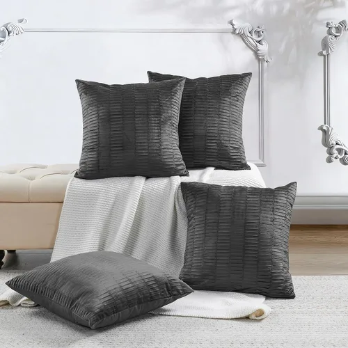 Vista 12 de Juego de 2 fundas de almohada decorativas de terciopelo a rayas plisadas de 14 x 26 pulgadas, funda de cojín rectangular suave y elegante para sofá