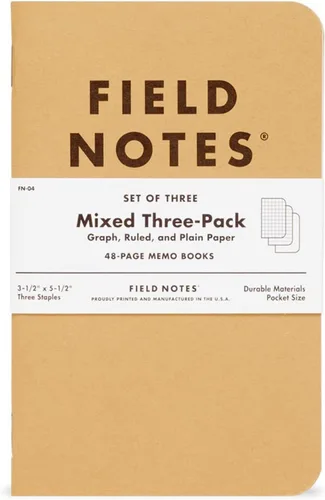 Vista 3 de Field Notes: Paquete Original de Kraft de 3 - Papel Mixto (1 Gráfico/Cuadrícula, 1 Rayado/Lineado, 1 Liso/Blanco) Cuadernos de Notas - Cuadernos