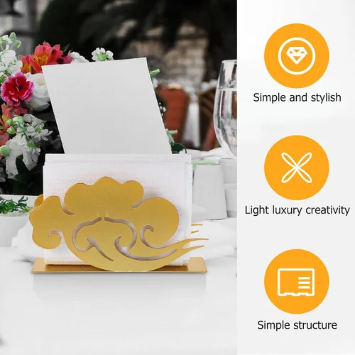 Vista 9 de SOLUSTRE Gold Metal Napkin Holder for Dining Table, Standing Paper Tissue Dispenser with Rustic Farmhouse Design, Kitchen Napkin Storage Organizer