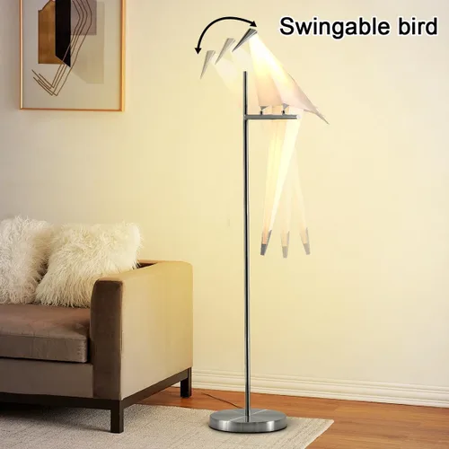 Vista 4 de Lámpara de pie LED moderna de 62 pulgadas con forma de pájaro para sala de estar, lámpara de pie plateada moderna con luz de piso de pájaro