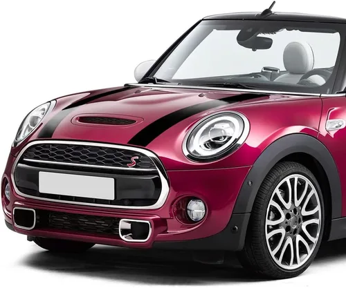 Vista 3 de Pegatinas para capó de estilo de coche, diseño de rayas, para MINI Cooper F55 F56 Decoración (negro brillante)