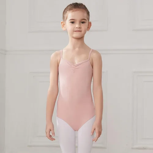 Vista 2 de HIPPOSEUS Girls Toddler Spaghetti Straps Camisole Dance Leotards CrossBowknot Back Ballet Dance Gymnastics Leotard