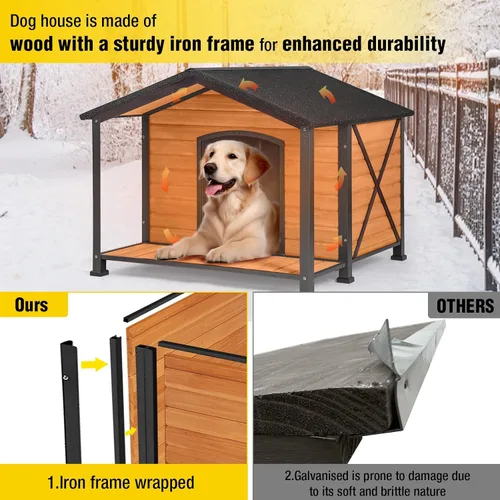Vista 4 de AIVITUVIN Casa para perros con calefacción para exteriores con almohadilla térmica, casa aislada para perros con marco de metal antimasticación