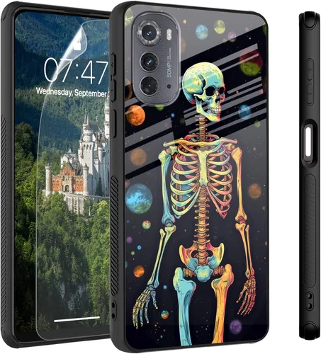 Vista 78 de Funda para Motorola Moto Edge 2022, cubierta trasera de vidrio templado con protector de pantalla, funda protectora a prueba de golpes para Motorola