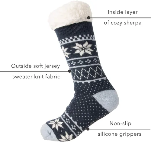 Vista 2 de DG Hill - Calcetines de punto grueso con forro polar Sherpa para mujer, paquete de 2 unidades, con agarres