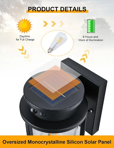 Vista 2 de Lámpara solar de pared para exteriores, sensor de movimiento, lámpara de pared exterior del anochecer al amanecer, accesorios de iluminación