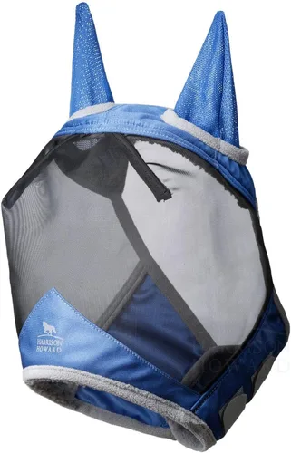 Vista 105 de Harrison Howard Máscara de mosca de caballo luminosa profesional estándar con orejas protección UV para caballo, azul y plateado, pequeño poni Azul
