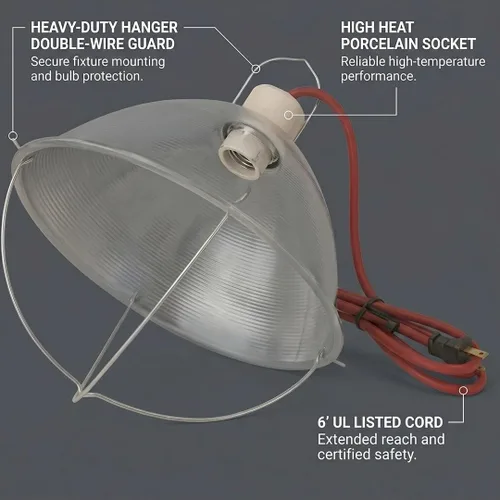 Vista 3 de FarmTek lk1011 Standard Duty Brooder Luz Efficient Aluminum Heat Reflector, Durable Porcelain Socket, Safety Double Wire Guard, Hatchling &