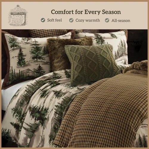Vista 3 de Paseo Road Cabin Bedding Joshua - Juego de edredón de 3 piezas con fundas de almohada, ropa de cama de bosque Queen, juego de edredón de pinos