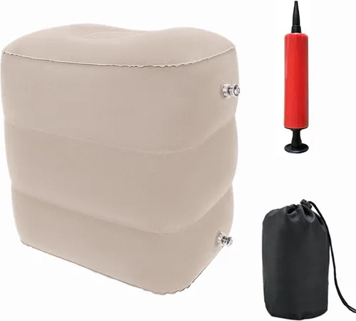 Vista 8 de Almohada inflable de viaje para pies y piernas con altura ajustable para avión, automóvil, autobús, tren, oficina, campamento y niños para dormir