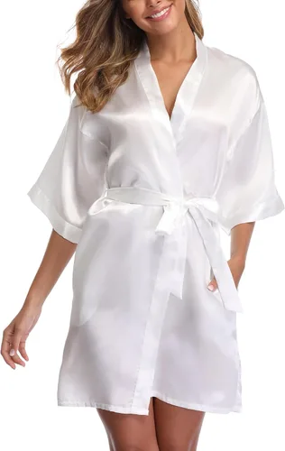 Vista 4 de Bata corta estilo Kimono de satén para mujer, para bodas, fiestas de novia, damas de honor
