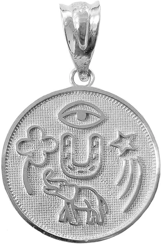 Vista 6 de Colgante de oro amarillo de 10 quilates, blanco o rosa, medalla de moneda redonda Talismán – Elección de metal