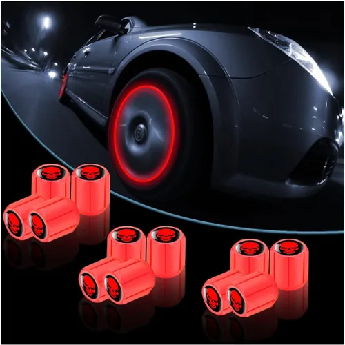 Vista 22 de 12 tapones fluorescentes para válvulas de neumáticos, resistentes a la corrosión, para automóvil, con forma de calavera iluminada luminosa que