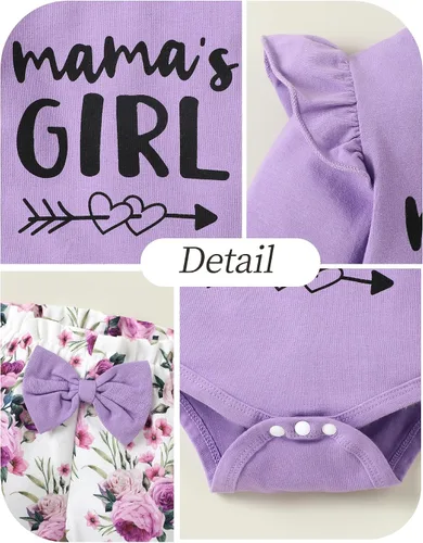 Vista 4 de Ropa para bebé recién nacida, con volantes, mameluco de algodón floral, conjunto de pantalones de algodón para niñas