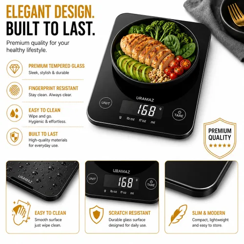 Vista 7 de URAMAZ Báscula de alimentos con calculadora nutricional, báscula digital de alimentos para báscula de cocina gramos y onzas, báscula inteligente