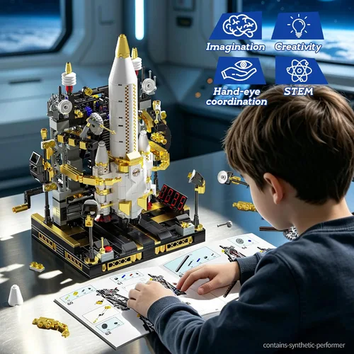 Vista 6 de Kit de construcción de cohetes espaciales, juguete de transbordador espacial 8-12, juego de bloques de construcción de juguete espacial STEM