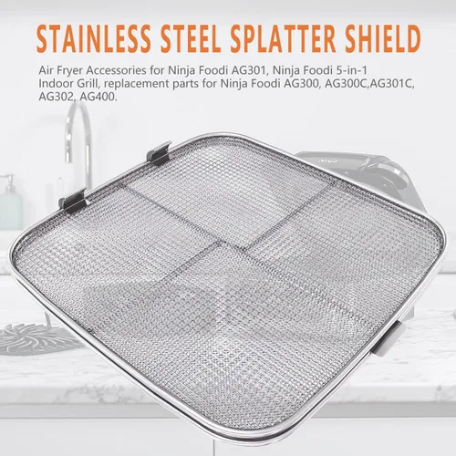 Vista 2 de Protector de salpicaduras de acero inoxidable para Ninja Foodi AG301, accesorios para freidora de aire para parrilla interior Ninja Foodi 5 en 1