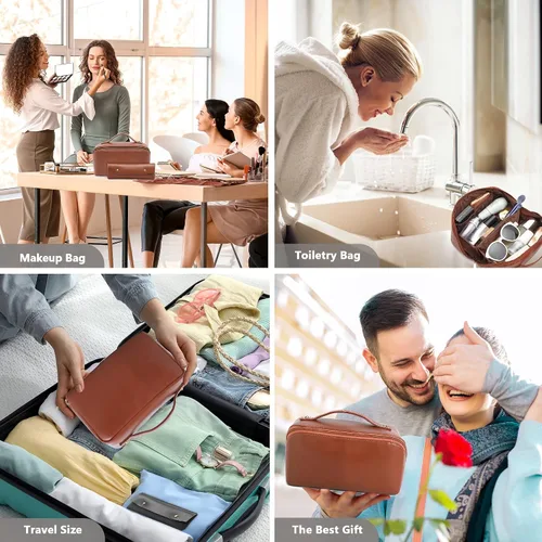 Vista 7 de Bolsa de maquillaje organizadora de viaje, bolsa de cosméticos grande con divisores ajustables, bolsa de almacenamiento portátil para artistas