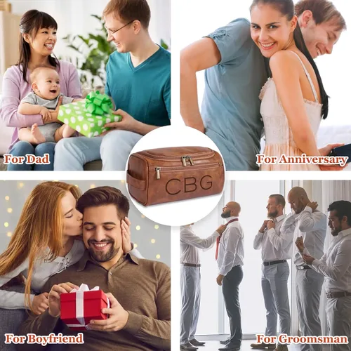 Vista 7 de Neceser de Cuero Personalizado para Hombres, Kit de Viaje Dopp Grabado Personalizado, Regalo de Iniciales de Nombre Personalizado para Padrinos
